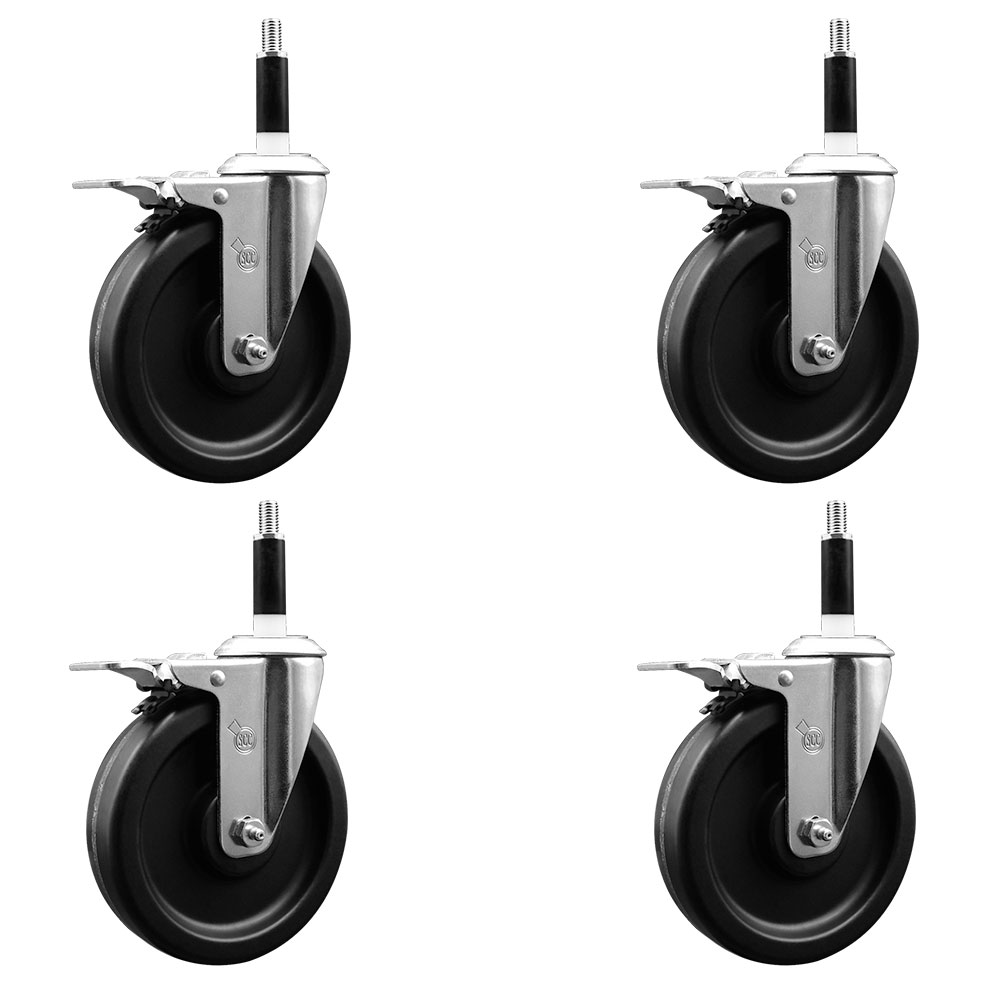 Phenolic Swivel Expanding Stem Caster Set of 4 with Roller Bearings - 6" x 1.5" Black Wheels and 7/8" Stems - Includes 4 with Total Lock Brakes - 1200 lbs Total Capacity - Service Caster Brand — photo 1