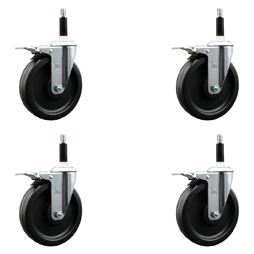 Phenolic Swivel Expanding Stem Caster Set of 4 with 6 Inch Black Wheels and 7/8" Stems - Includes 4 Swivel with Total Locking Brakes - 300 lbs. Capacity Per Caster - Service Caster Brand — photo 1