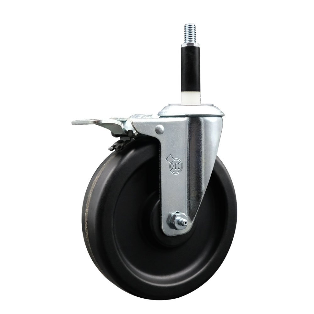 Phenolic Swivel Expanding Stem Caster w/Roller Bearing - 6" x 1.5" Black Wheel and 7/8" Stem & Total Locking Brake - 300 lbs Capacity/Caster - Service Caster Brand — photo 1