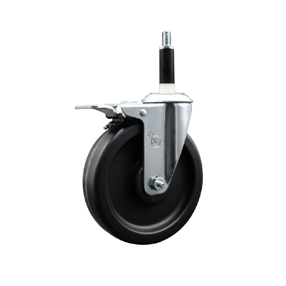 Phenolic Swivel Expanding Stem Swivel Caster with 6 Inch Black Wheel and 7/8" Stem & Total Locking Brake - 300 lbs. Capacity Per Caster - Service Caster Brand — photo 1