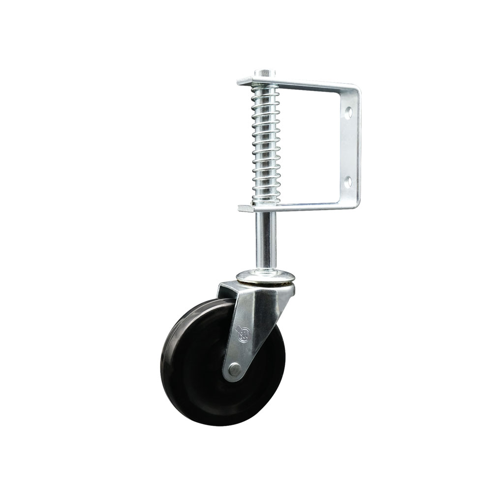 4 Inch Swivel Gate and Ladder Caster – Black Hard Rubber Wheel – 125 lbs. Capacity Per Caster – 65 lbs. Compression Spring – Service Caster Brand — photo 1