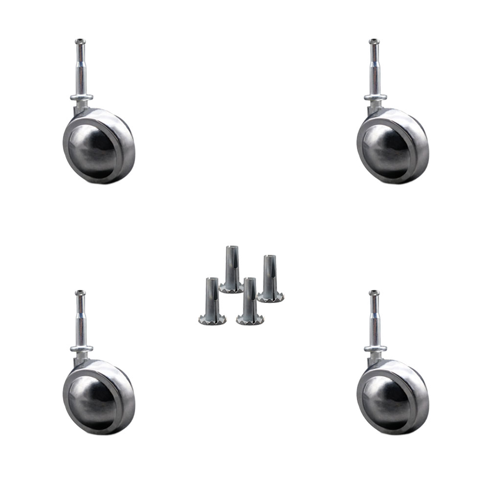 2 Inch Swivel Metal Ball Caster Wheels for Furniture - Bright Chrome Finish Stem Casters with 5/16 Grip Neck Stem - Sockets For Wood Included - 300lbs. Total Capacity - Set of 4 - Service Caster Brand — photo 1