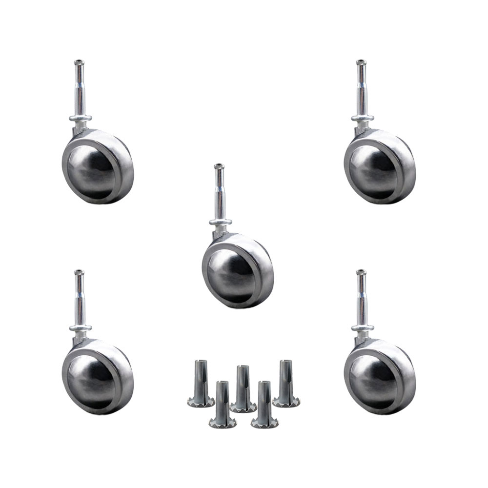 2 Inch Swivel Metal Ball Caster Wheels for Furniture - Bright Chrome Finish Stem Casters with 5/16 Grip Neck Stem - Sockets For Wood Included - 375lbs. Total Capacity - Set of 5 - Service Caster Brand — photo 1