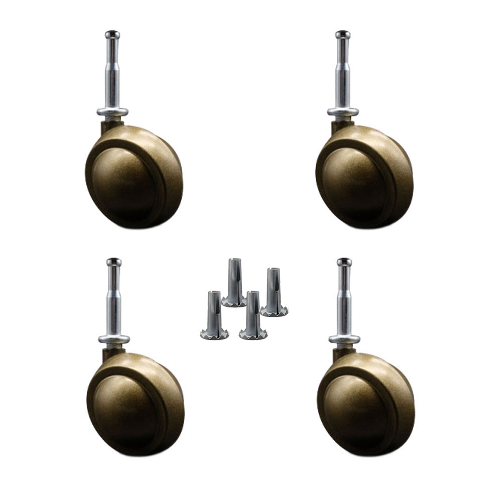 2 Inch Swivel Metal Ball Caster Wheels for Furniture-Windsor Antique Brass Finish Stem Casters with 5/16 Grip Neck Stem-Sockets For Wood Included-300lbs. Total Capacity-Set of 4 - Service Caster Brand — photo 1