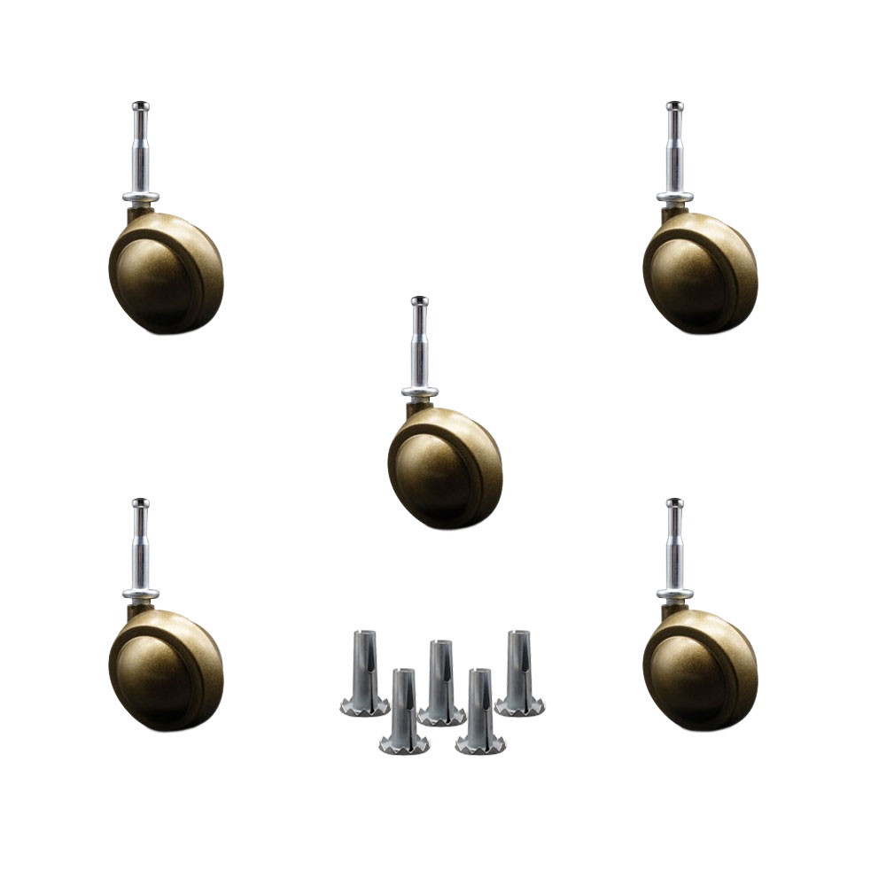 2 Inch Swivel Metal Ball Caster Wheels for Furniture-Windsor Antique Brass Finish Stem Casters with 5/16 Grip Neck Stem-Sockets For Wood Included-375lbs. Total Capacity-Set of 5 - Service Caster Brand — photo 1