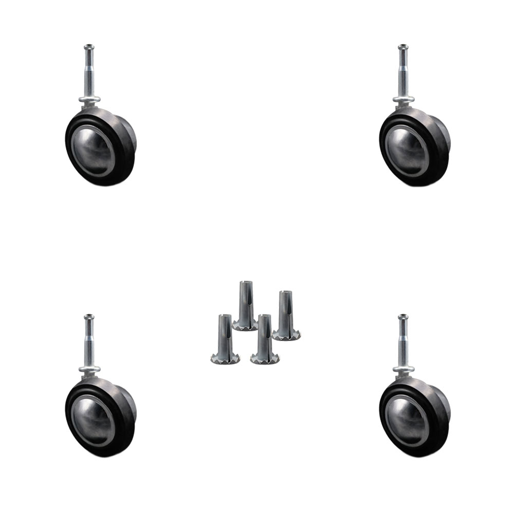 2-1/4 Inch Swivel Metal with Soft Rubber Tread Ball Caster Wheels for Furniture - Bright Chrome Finish Stem Casters with 5/16 Grip Neck Stem - Sockets For Wood Included-Set of 4 - Service Caster Brand — photo 1