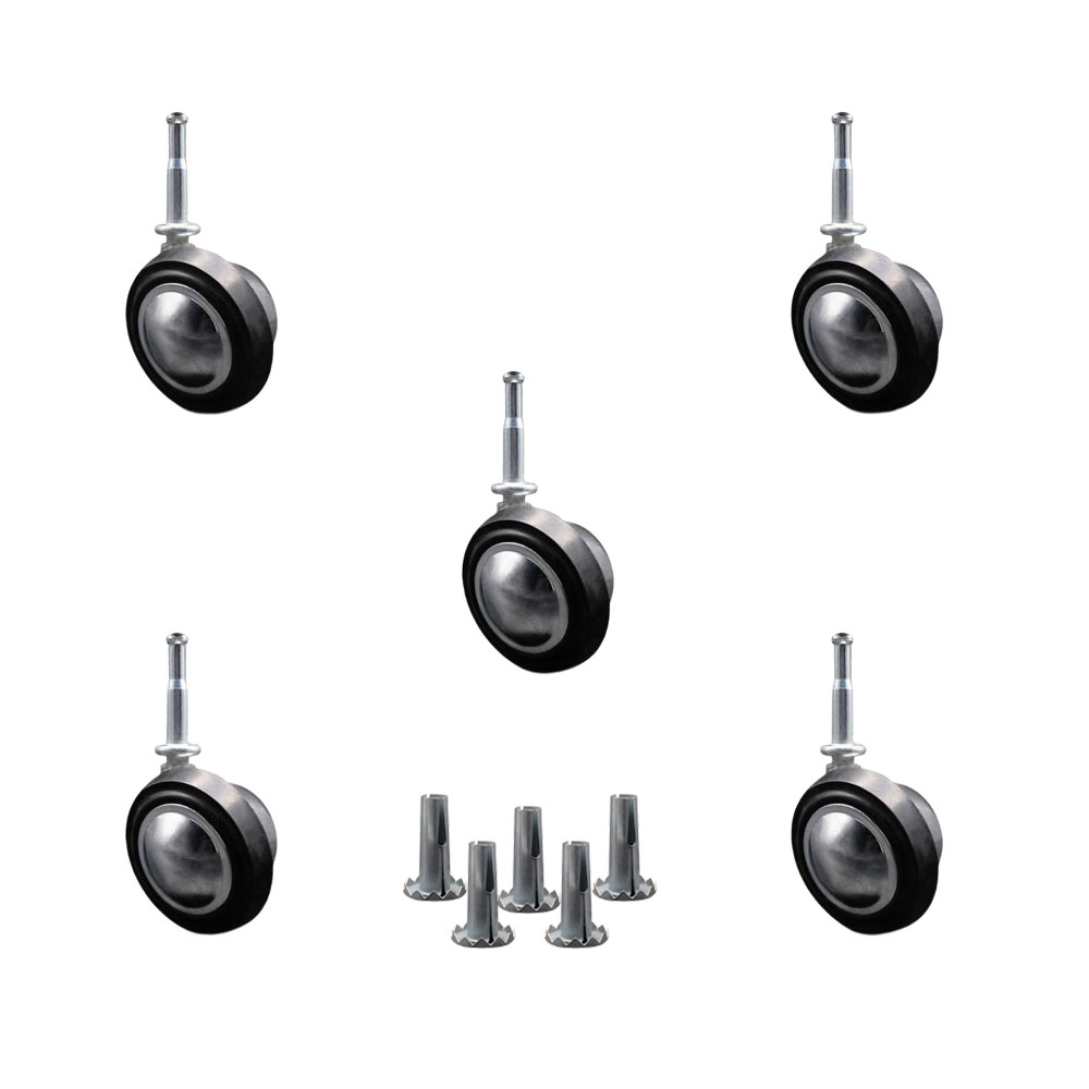 2-1/4 Inch Swivel Metal with Soft Rubber Tread Ball Caster Wheels for Furniture - Bright Chrome Finish Stem Casters with 5/16 Grip Neck Stem - Sockets For Wood Included-Set of 5 - Service Caster Brand — photo 1