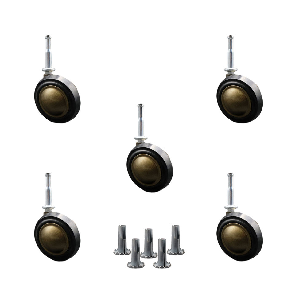 2-1/4 Inch Swivel Metal with Soft Rubber Tread Ball Caster Wheels for Furniture-Windsor Antique Finish Stem Casters with 5/16 Grip Neck Stem - Sockets For Wood Included-Set of 5 - Service Caster Brand — photo 1