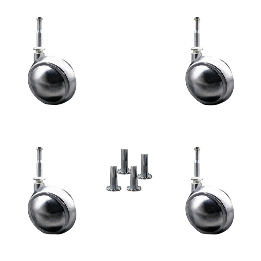 2-1/2 Inch Swivel Metal Ball Caster Wheels for Furniture - Bright Chrome Finish Stem Casters with 5/16 Grip Neck Stem - Sockets For Wood Included-400lbs. Total Capacity-Set of 4 - Service Caster Brand — photo 1