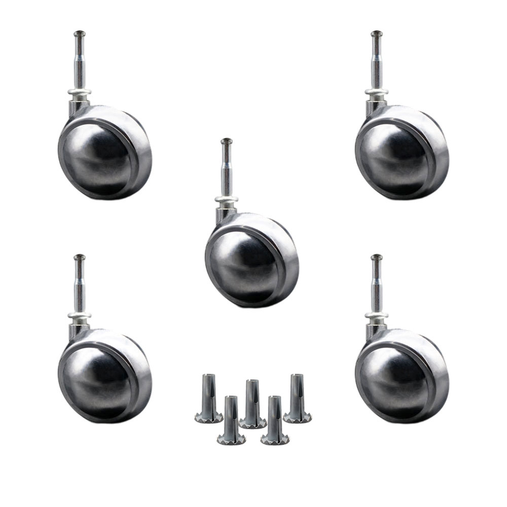 2-1/2 Inch Swivel Metal Ball Caster Wheels for Furniture - Bright Chrome Finish Stem Casters with 5/16 Grip Neck Stem - Sockets For Wood Included-500lbs. Total Capacity-Set of 5 - Service Caster Brand — photo 1
