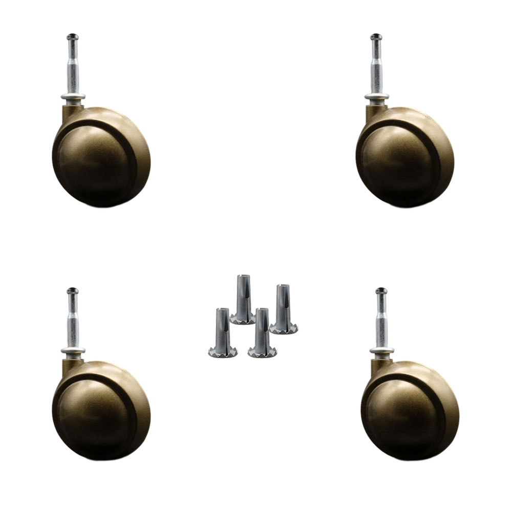 2-1/2 Inch Swivel Metal Ball Caster Wheels for Furniture - Windsor Antique Brass Finish Stem Casters with 5/16 Grip Neck Stem - Sockets For Wood Included - Set of 4 - Service Caster Brand — photo 1