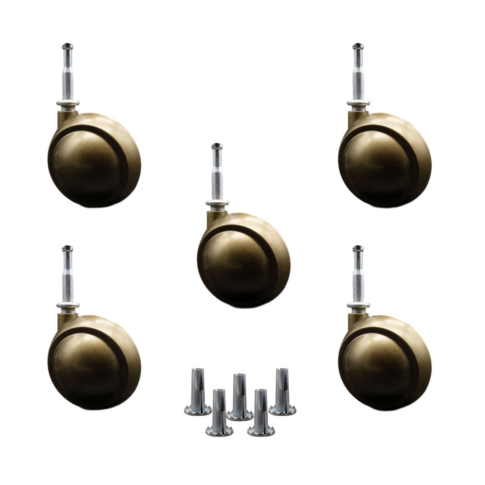 2-1/2 Inch Swivel Metal Ball Caster Wheels for Furniture - Windsor Antique Brass Finish Stem Casters with 5/16 Grip Neck Stem - Sockets For Wood Included - Set of 5 - Service Caster Brand — photo 1