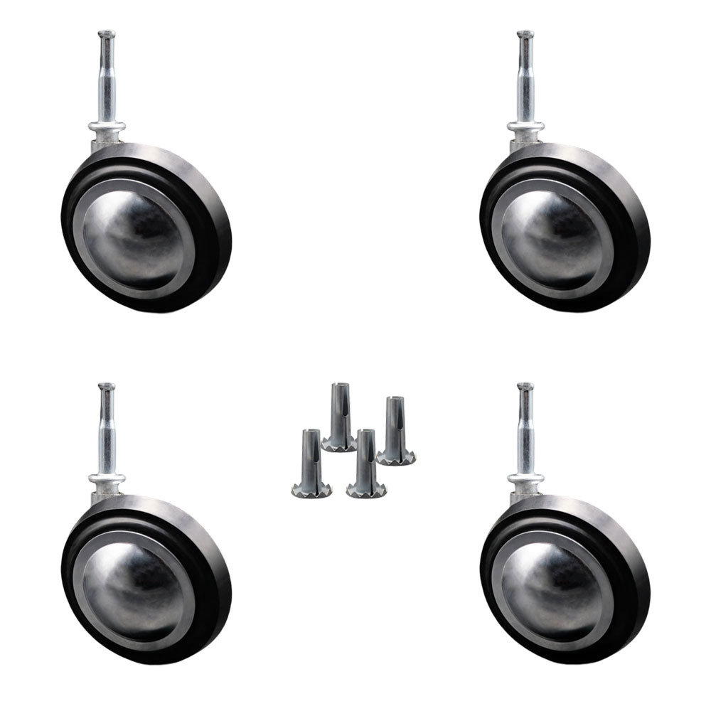 3 Inch Swivel Metal with Soft Rubber Tread Ball Caster Wheels for Furniture - Bright Chrome Finish Stem Casters with 5/16 Grip Neck Stem - Sockets For Wood Included - Set of 4 - Service Caster Brand — photo 1