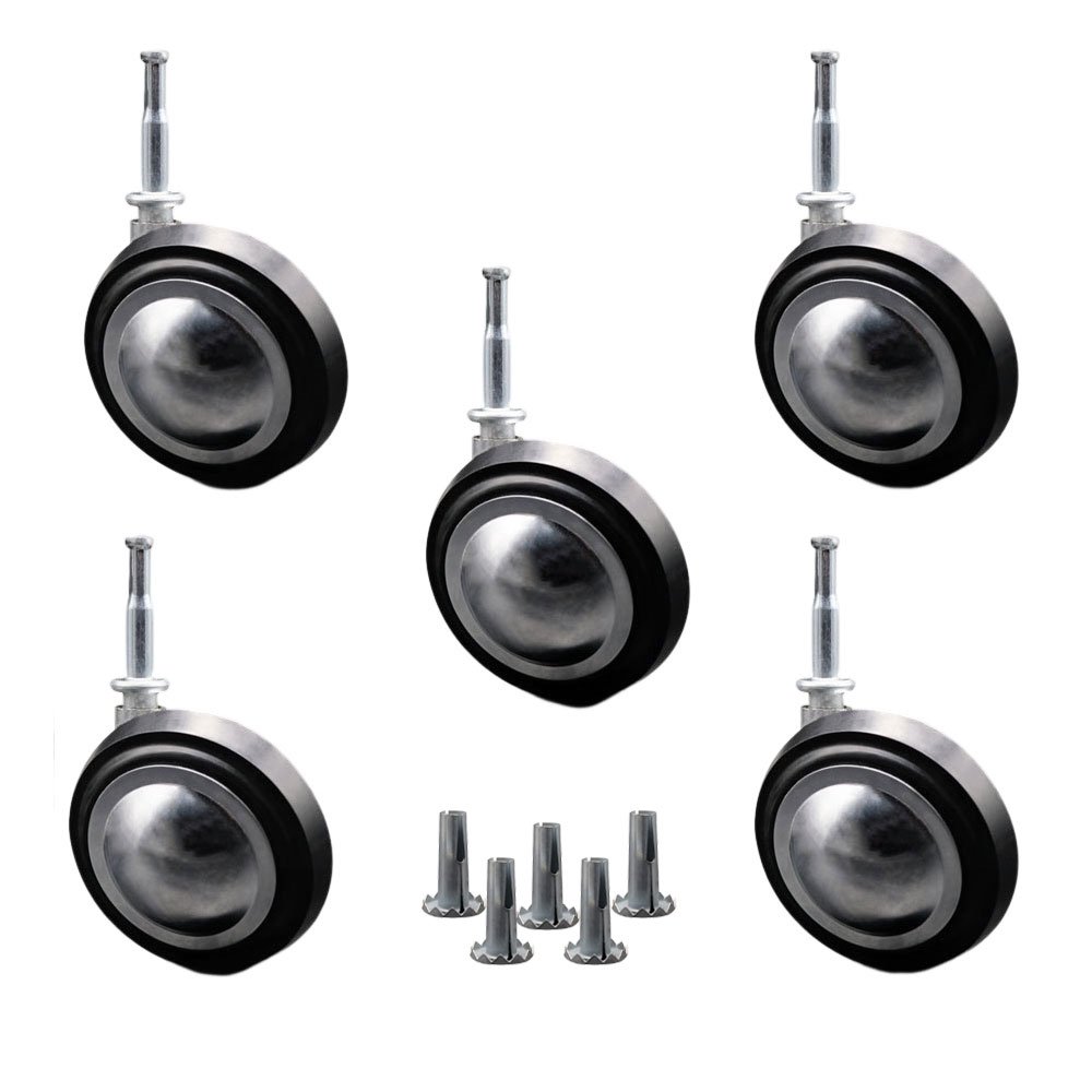 3 Inch Swivel Metal with Soft Rubber Tread Ball Caster Wheels for Furniture - Bright Chrome Finish Stem Casters with 5/16 Grip Neck Stem - Sockets For Wood Included - Set of 5 - Service Caster Brand — photo 1