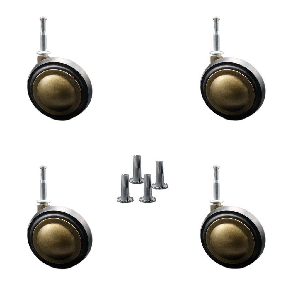 3 Inch Swivel Metal with Soft Rubber Tread Ball Caster Wheels for Furniture -Windsor Anique Brass Finish Stem Casters with 5/16 Grip Neck Stem-Sockets For Wood Included-Set of 4 - Service Caster Brand — photo 1
