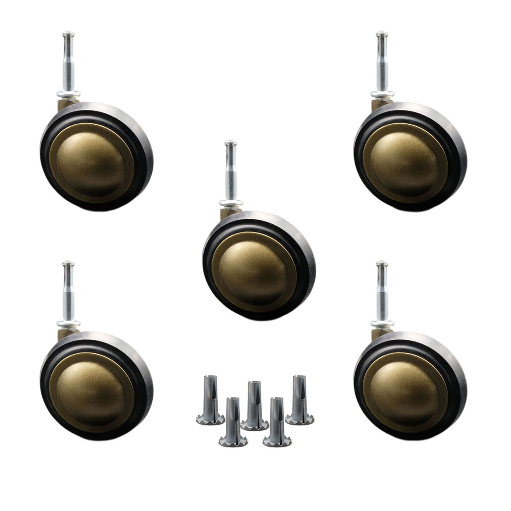 3 Inch Swivel Metal with Soft Rubber Tread Ball Caster Wheels for Furniture -Windsor Anique Brass Finish Stem Casters with 5/16 Grip Neck Stem-Sockets For Wood Included-Set of 5 - Service Caster Brand — photo 1