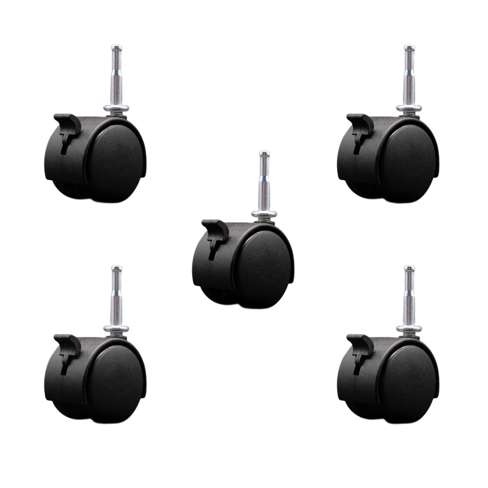 2 Inch Office Chair Wheels with Brakes – Nylon Hooded Twin Wheel – 5/16 Inch Grip Neck Stems – 375 lbs. Total Capacity – Sockets for Wood Included – Set of 5 – Service Caster Brand — photo 1
