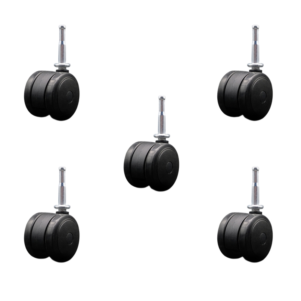 2 Inch Floor Safe Office Chair Wheels - Black Non-Marking Twin Wheels - 5/16 Inch Grip Neck Stems - 375 lbs. Total Capacity - Sockets for Wood Included - Set of 5 - Service Caster Brand — photo 1
