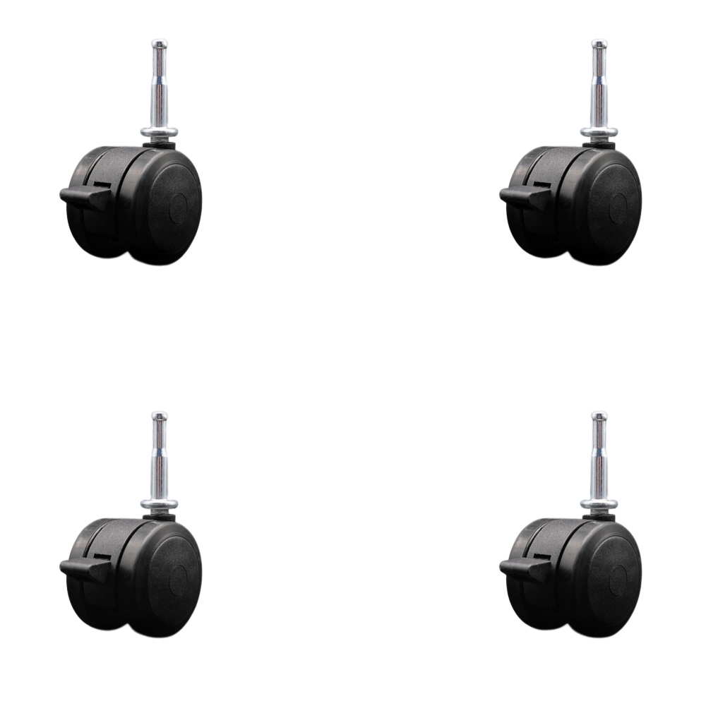 2 Inch Floor Safe Office Chair Wheels - Black Non-Marking Twin Wheels - 5/16 Inch Grip Neck Stems and Brakes - 300 lbs. Total Capacity - Sockets for Wood Included - Set of 4 - Service Caster Brand — photo 1