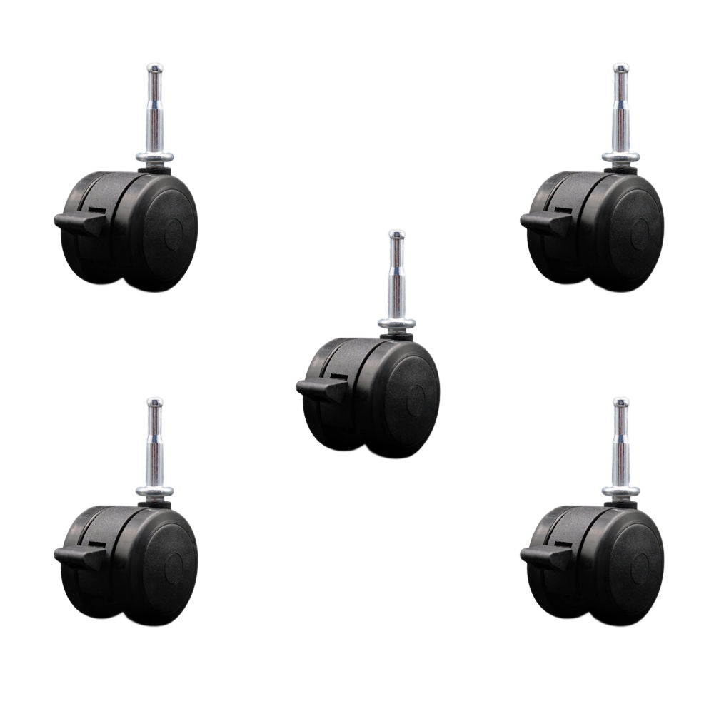 2 Inch Floor Safe Office Chair Wheels - Black Non-Marking Twin Wheels - 5/16 Inch Grip Neck Stems and Brakes - 375 lbs. Total Capacity - Sockets for Wood Included - Set of 5 - Service Caster Brand — photo 1