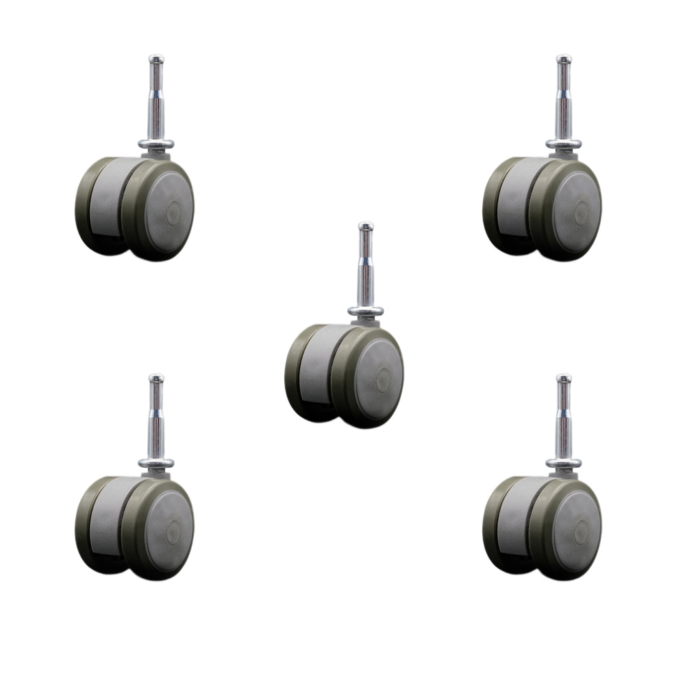 2 Inch Floor Safe Office Chair Wheels - Gray Non-Marking Twin Wheels - 5/16 Inch Grip Neck Stems - 375 lbs. Total Capacity - Sockets for Wood Included - Set of 5 - Service Caster Brand — photo 1