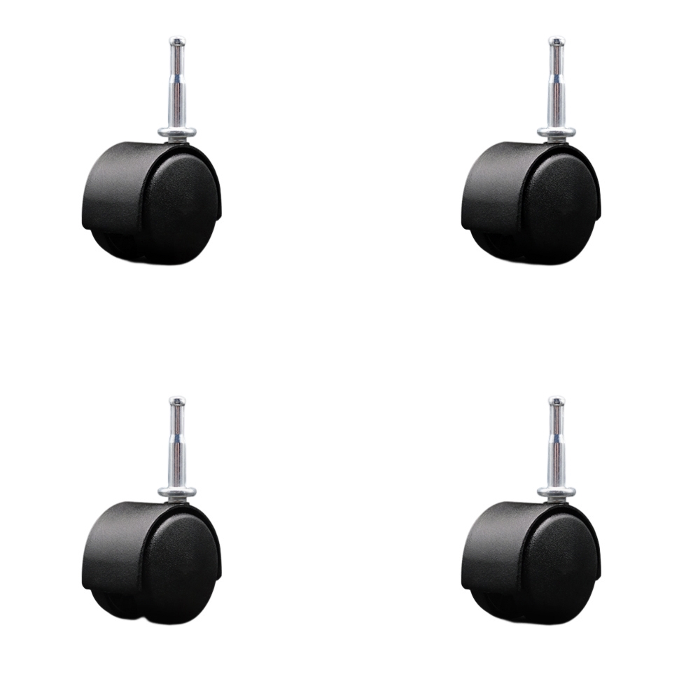 2 Inch Office Chair Wheels – Flat Black Metal Hooded Twin Wheel – 5/16 Inch Grip Neck Stems – 300 lbs. Total Capacity – Sockets for Wood Included – Set of 4 – Service Caster Brand — photo 1