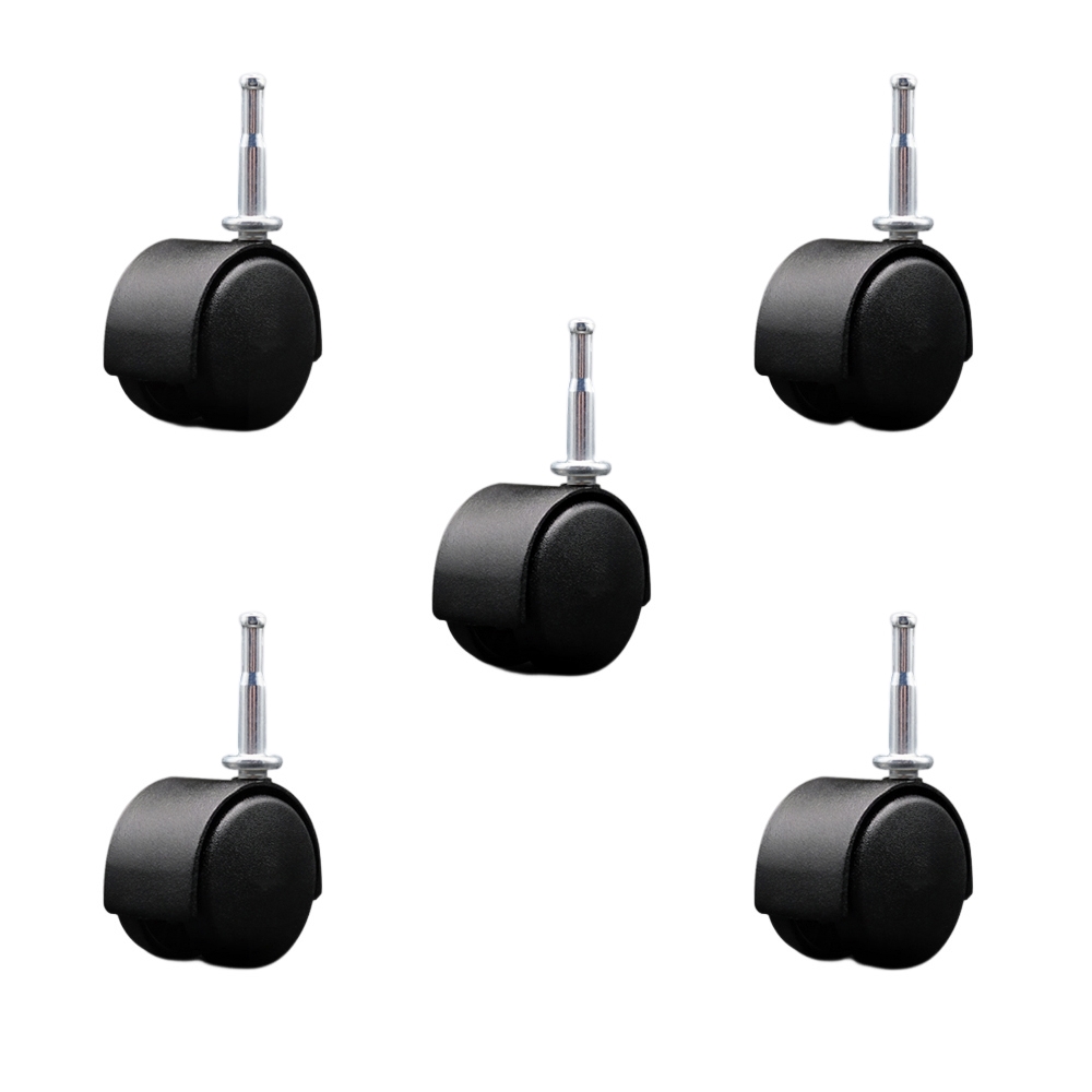 2 Inch Office Chair Wheels – Flat Black Metal Hooded Twin Wheel – 5/16 Inch Grip Neck Stems – 375 lbs. Total Capacity – Sockets for Wood Included – Set of 5 – Service Caster Brand — photo 1