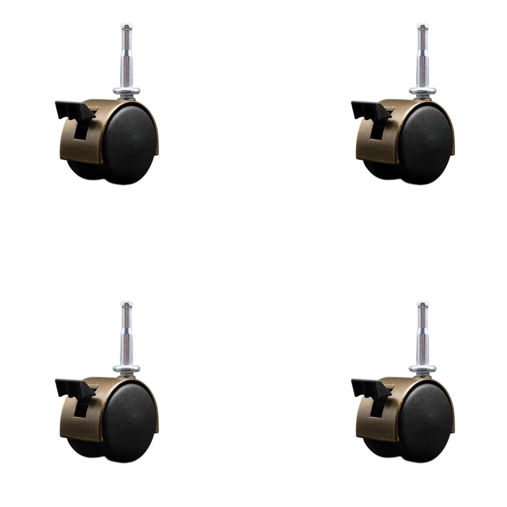 2 Inch Office Chair Wheels with Brakes – Windsor Antique Metal Hooded Twin Wheel – 5/16 Inch Grip Neck Stems – 300 lbs. Total Capacity – Sockets for Wood Included – Set of 4 – Service Caster Brand — photo 1
