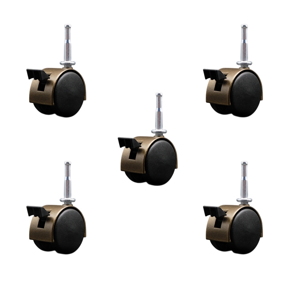 2 Inch Office Chair Wheels with Brakes – Windsor Antique Metal Hooded Twin Wheel – 5/16 Inch Grip Neck Stems – 375 lbs. Total Capacity – Sockets for Wood Included – Set of 5 – Service Caster Brand — photo 1