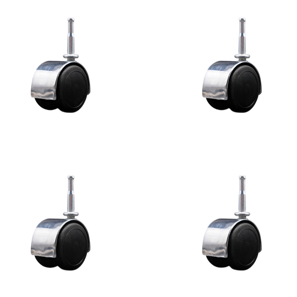 2 Inch Floor Safe Office Chair Wheels – Bright Chrome Metal Hooded Twin Wheel – 5/16 Inch Grip Neck Stems – 300 lbs. Total Capacity – Sockets for Wood Included – Set of 4 – Service Caster Brand — photo 1