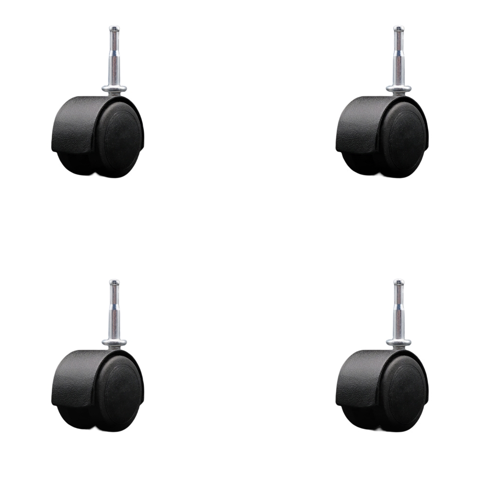 2 Inch Floor Safe Office Chair Wheels – Flat Black Metal Hooded Twin Wheel – 5/16 Inch Grip Neck Stems – 300 lbs. Total Capacity – Sockets for Wood Included – Set of 4 – Service Caster Brand — photo 1