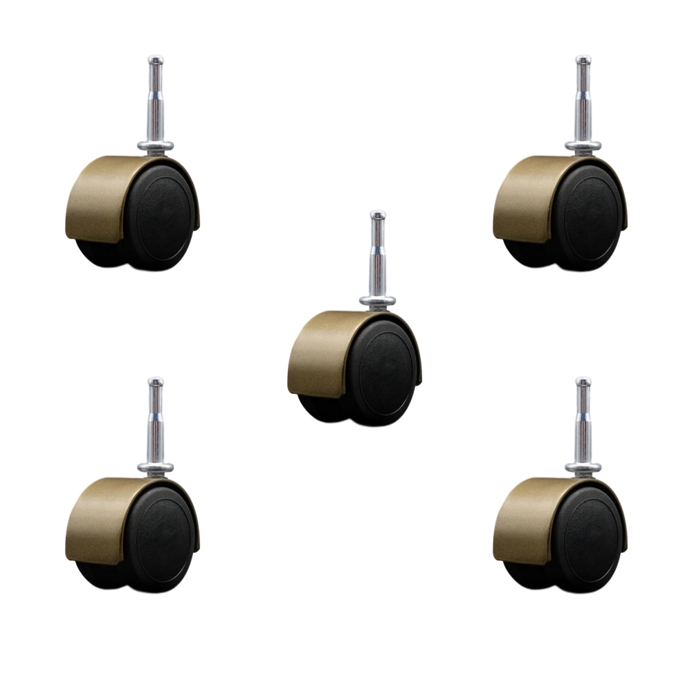 2 Inch Floor Safe Office Chair Wheels – Windsor Antique Metal Hooded Twin Wheel – 5/16 Inch Grip Neck Stems – 375 lbs. Total Capacity – Sockets for Wood Included – Set of 5 – Service Caster Brand — photo 1