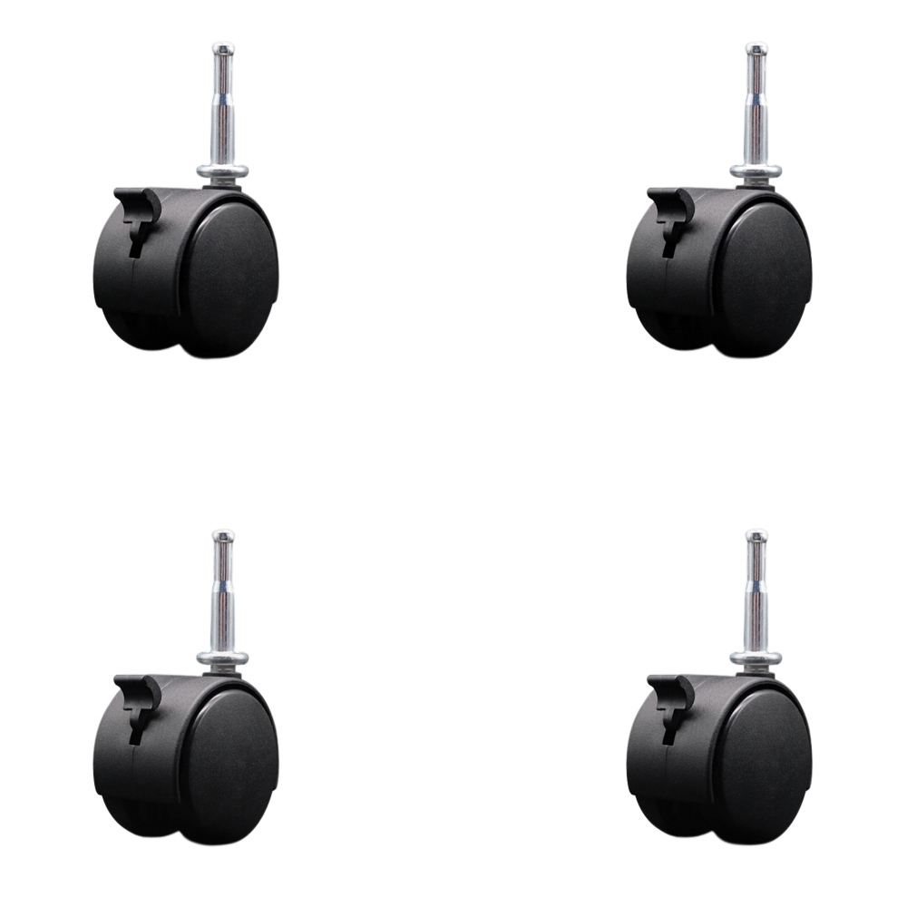 2-3/8 Inch Office Chair Wheels with Brakes – Nylon Hooded Twin Wheel – 5/16 Inch Grip Neck Stems – 400 lbs. Total Capacity – Sockets for Wood Included – Set of 4 – Service Caster Brand — photo 1