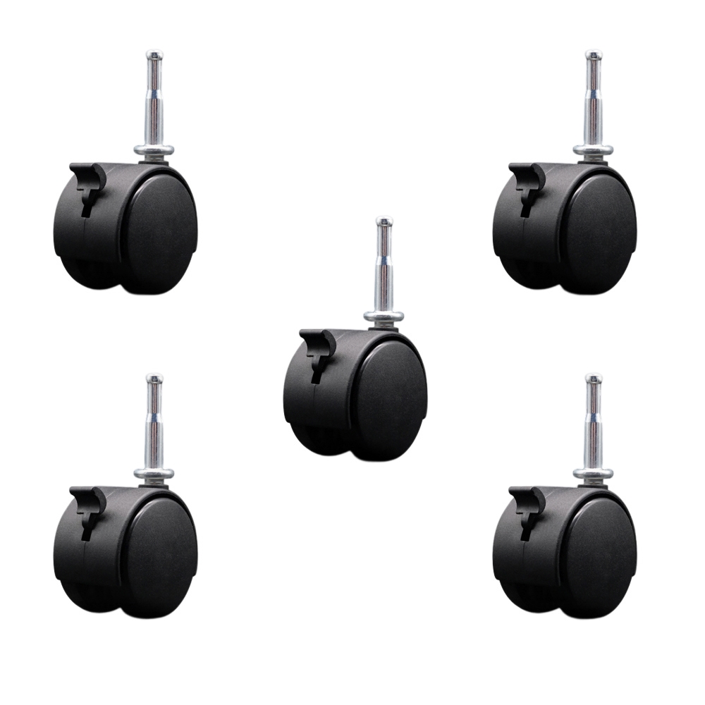 2-3/8 Inch Office Chair Wheels with Brakes – Nylon Hooded Twin Wheel – 5/16 Inch Grip Neck Stems – 500 lbs. Total Capacity – Sockets for Wood Included – Set of 5 – Service Caster Brand — photo 1