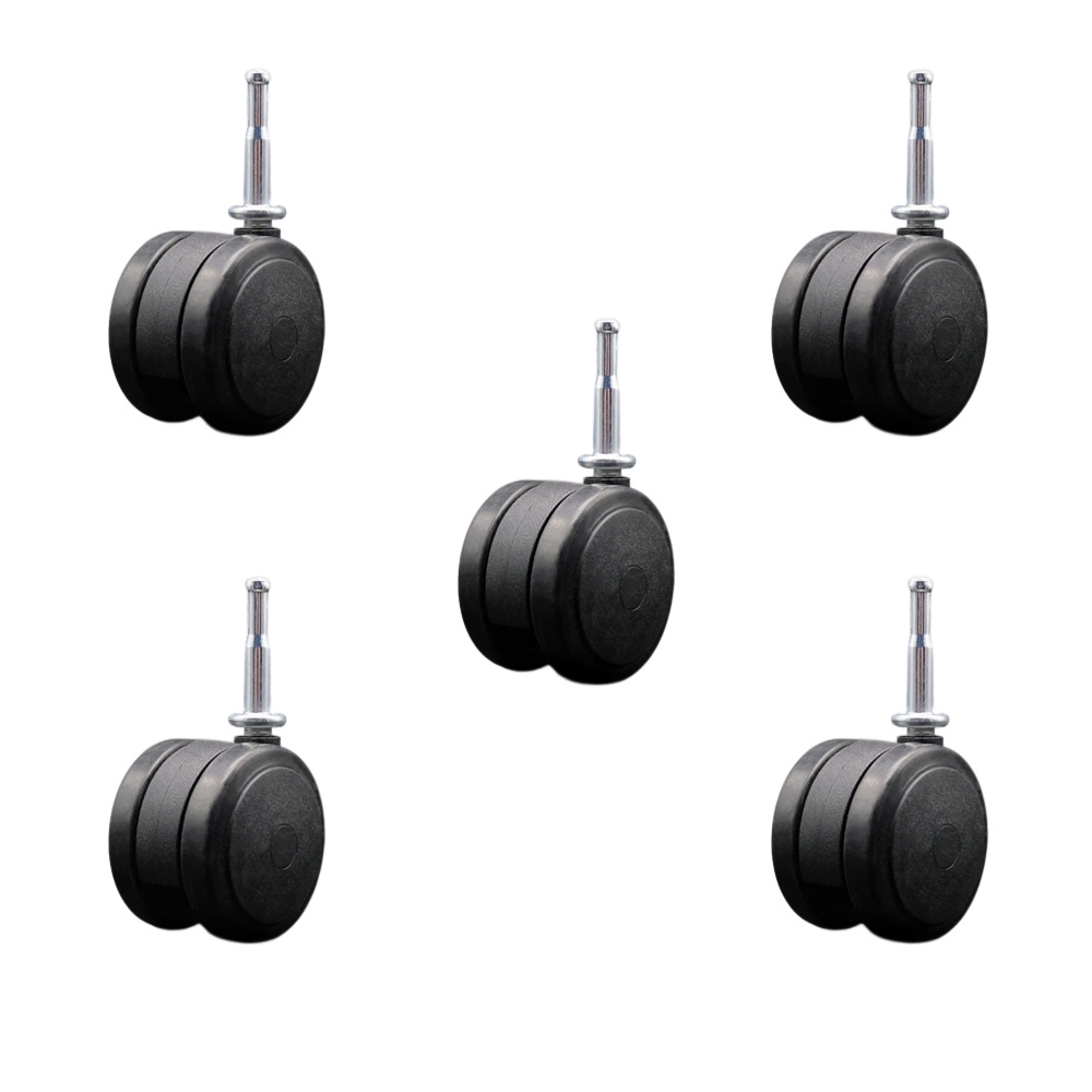 2-3/8 Inch Floor Safe Office Chair Wheels - Black Non-Marking Twin Wheels - 5/16 Inch Grip Neck Stems - 500 lbs. Total Capacity - Sockets for Wood Included - Set of 5 - Service Caster Brand — photo 1