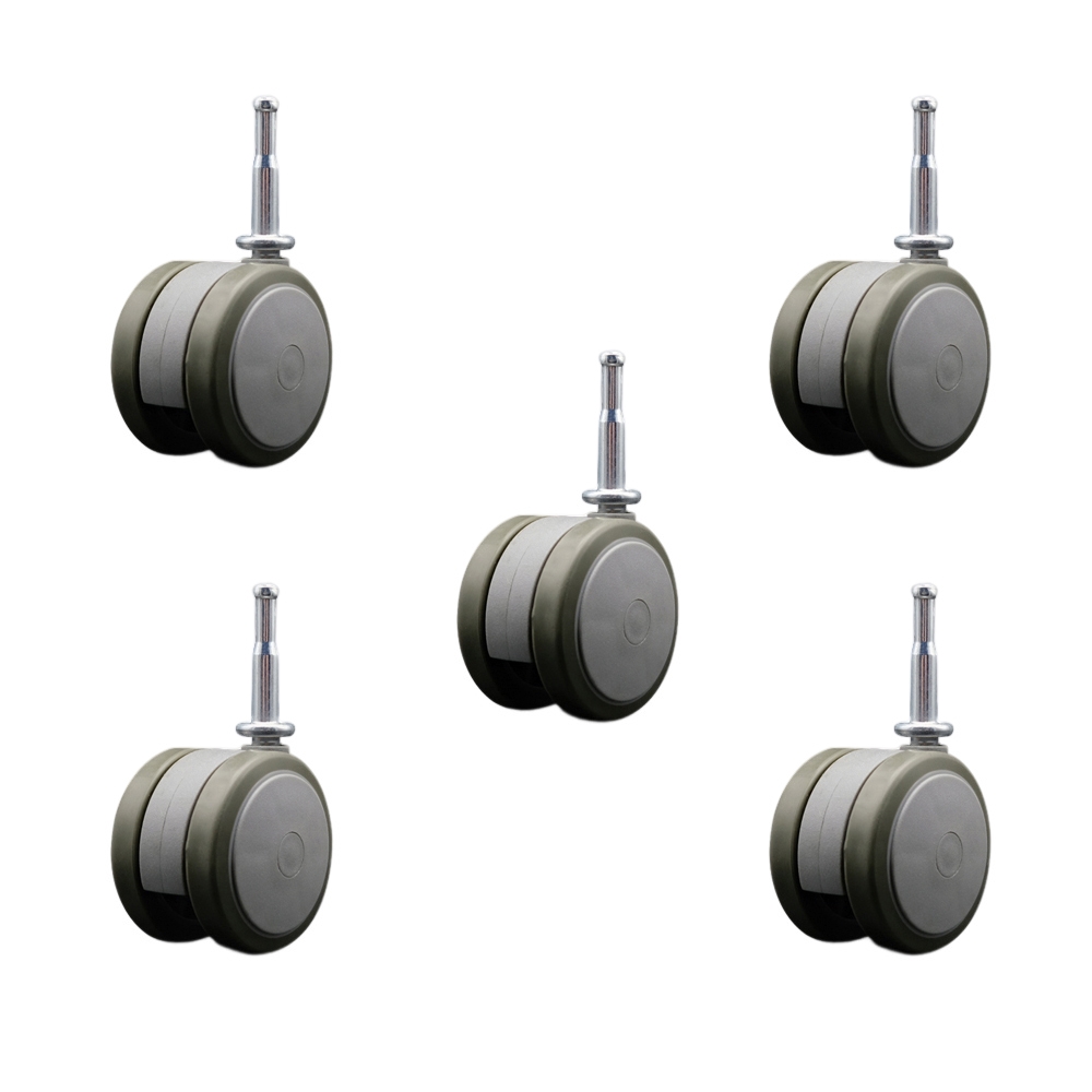 2-3/8 Inch Floor Safe Office Chair Wheels - Gray Non-Marking Twin Wheels - 5/16 Inch Grip Neck Stems - 500 lbs. Total Capacity - Sockets for Wood Included - Set of 5 - Service Caster Brand — photo 1