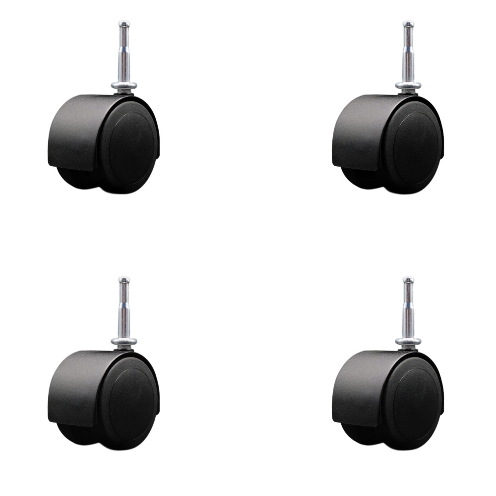 2-3/8 Inch Floor Safe Office Chair Wheels – Flat Black Metal Hooded Twin Wheel – 5/16 Inch Grip Neck Stems – 400 lbs. Total Capacity – Sockets for Wood Included – Set of 4 – Service Caster Brand — photo 1