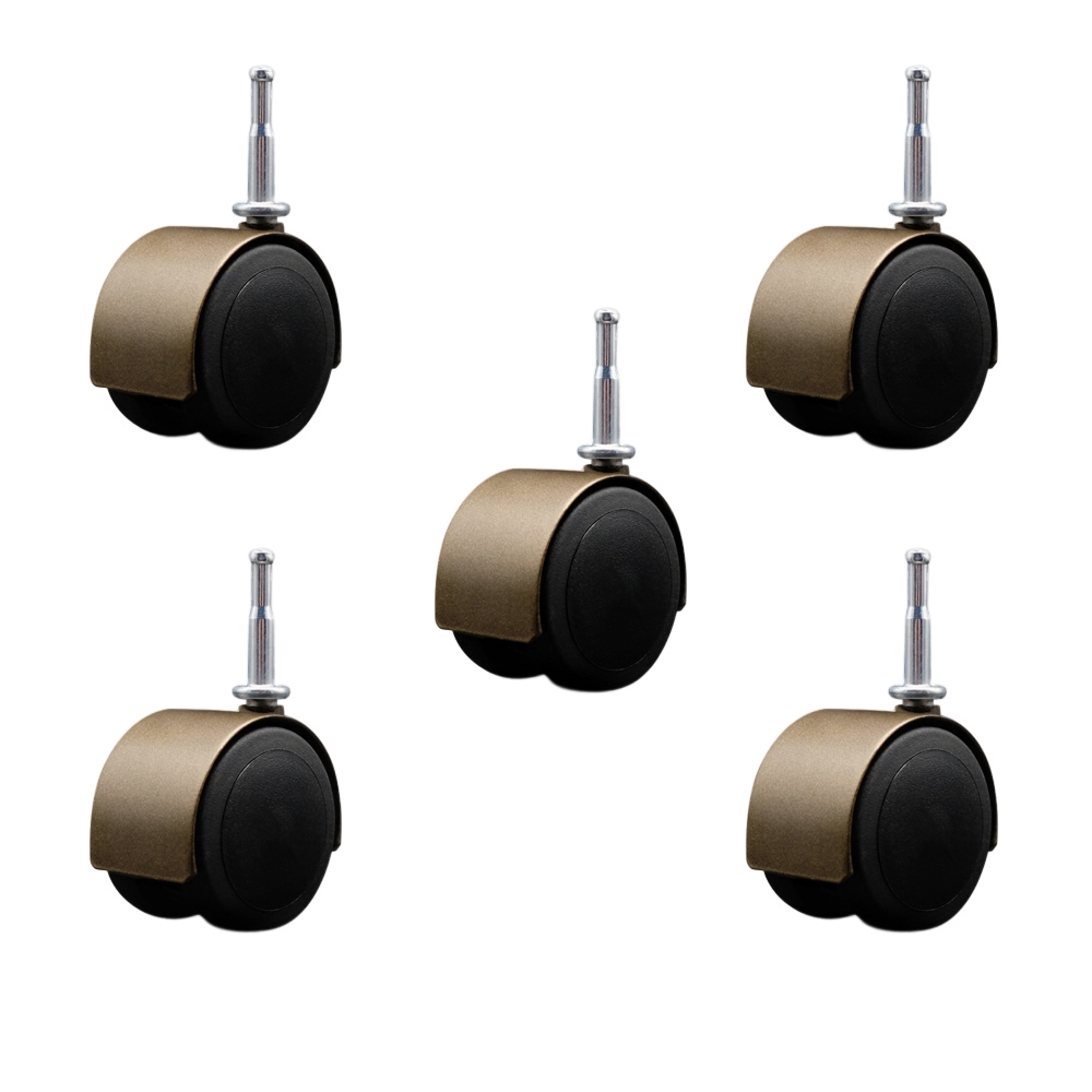 2-3/8 Inch Floor Safe Office Chair Wheels – Windsor Antique Metal Hooded Twin Wheel – 5/16 Inch Grip Neck Stems – 500 lbs. Total Capacity – Sockets for Wood Included – Set of 5 – Service Caster Brand — photo 1