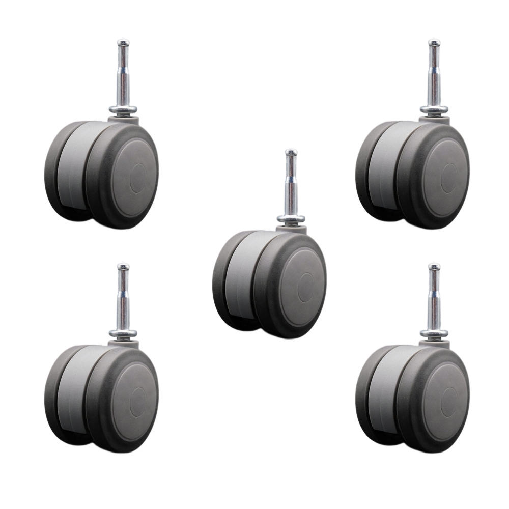 3 Inch Heavy Duty Floor Safe Office Chair Wheels - Gray Non-Marking Twin Wheels - 5/16 Inch Grip Neck Stems - 825 lbs. Total Capacity - Sockets for Wood Included - Set of 5 - Service Caster Brand — photo 1