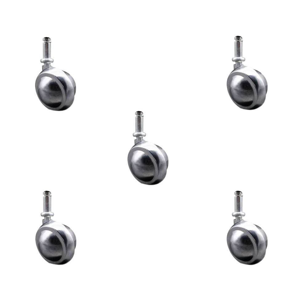 2 Inch Swivel Metal Ball Caster Wheels for Furniture - Bright Chrome Finish Stem Casters with 7/16 Inch by 7/8 Inch Grip Ring Stem - 375lbs. Total Capacity - Set of 5 - Service Caster Brand — photo 1