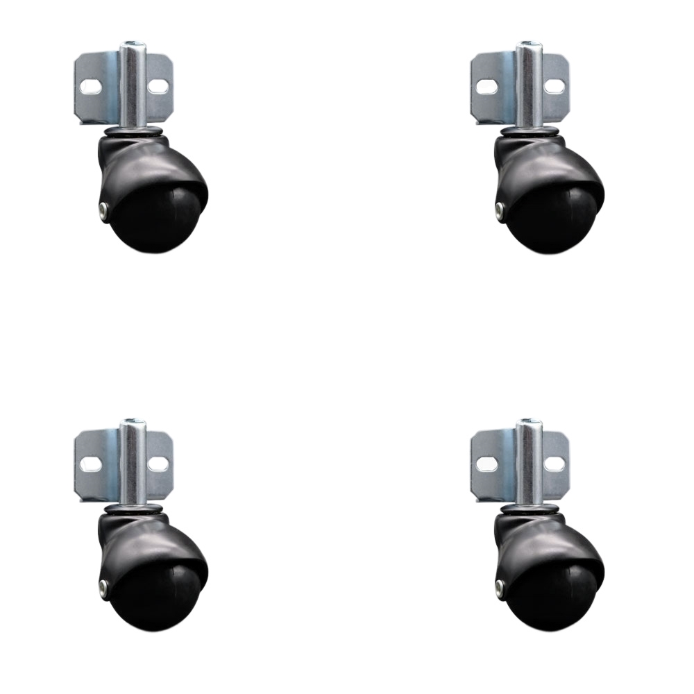 2 Inch Swivel Ball Caster Wheels for Furniture – Flat Black Hooded Stem Casters with Side Mount Bracket - 300 lbs. Total Capacity - Set of 4 - Service Caster Brand — photo 1