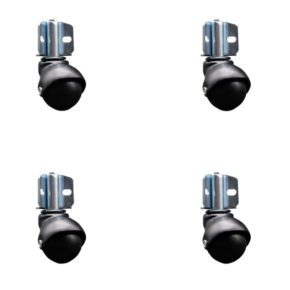 2 Inch Swivel Ball Caster Wheels for Furniture – Flat Black Hooded Stem Casters with Corner Mount Bracket - 300 lbs. Total Capacity - Set of 4 - Service Caster Brand — photo 1