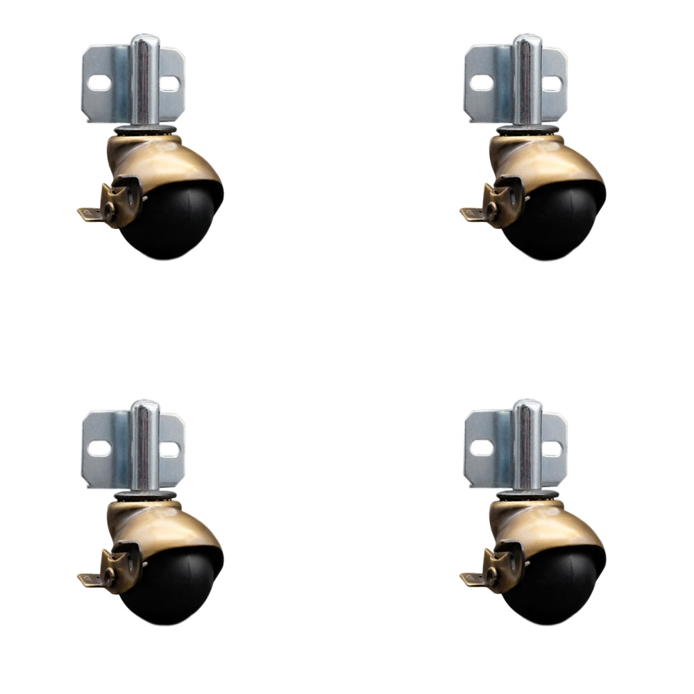 2 Inch Swivel Ball Caster Wheels for Furniture – Windsor Antique Brass Hooded Stem Casters with Side Mount Bracket and Brake - 300 lbs. Total Capacity - Set of 4 - Service Caster Brand — photo 1