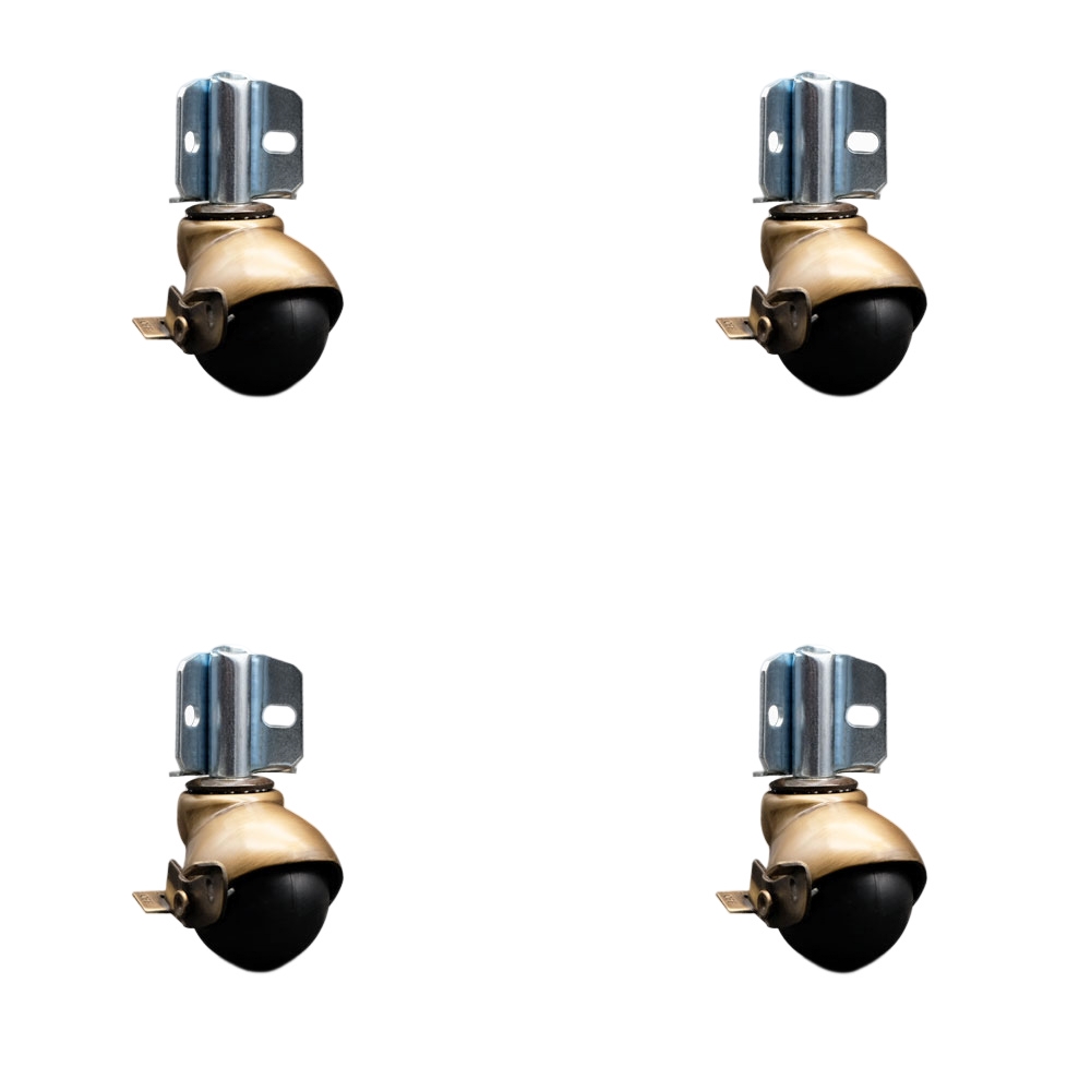2 Inch Swivel Ball Caster Wheels for Furniture – Windsor Antique Brass Hooded Stem Casters with Corner Mount Bracket and Brake - 300 lbs. Total Capacity - Set of 4 - Service Caster Brand — photo 1