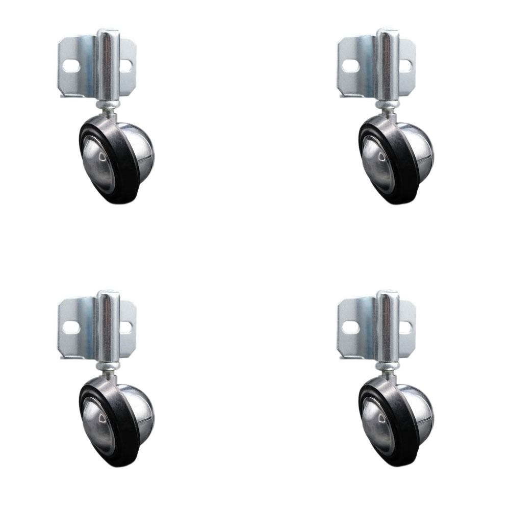 2-1/4 Inch Swivel Metal with Soft Rubber Tread Ball Caster Wheels for Furniture - Bright Chrome Finish Stem Casters with Side Mount Bracket - 300lbs. Total Capacity - Set of 4 - Service Caster Brand — photo 1