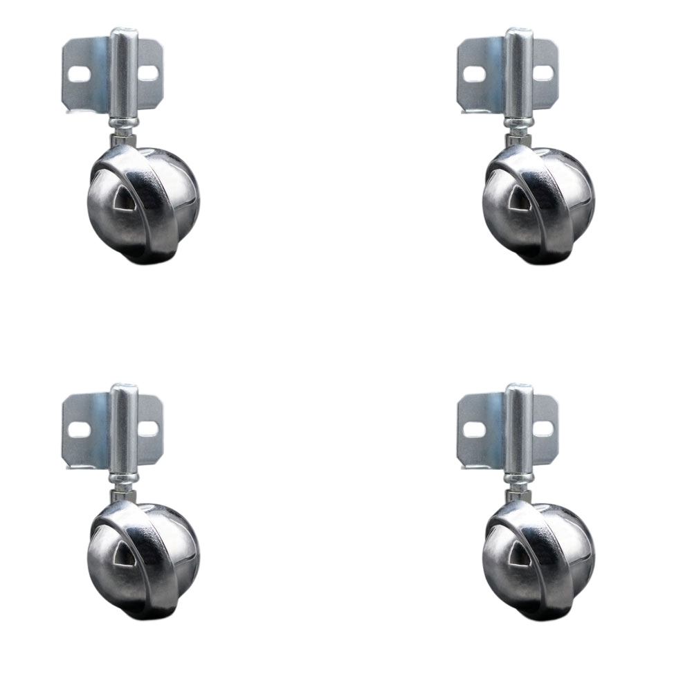 2-1/2 Inch Swivel Metal Ball Caster Wheels for Furniture - Bright Chrome Finish Stem Casters with Side Mount Bracket - 400lbs. Total Capacity - Set of 4 - Service Caster Brand — photo 1