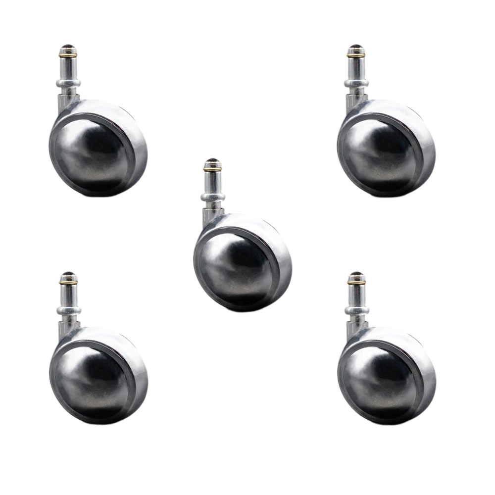 2-1/2 Inch Swivel Metal Ball Caster Wheels for Furniture - Bright Chrome Finish Stem Casters with 7/16 Inch by 7/8 Inch Grip Ring Stem – 500 lbs. Total Capacity - Set of 5 - Service Caster Brand — photo 1