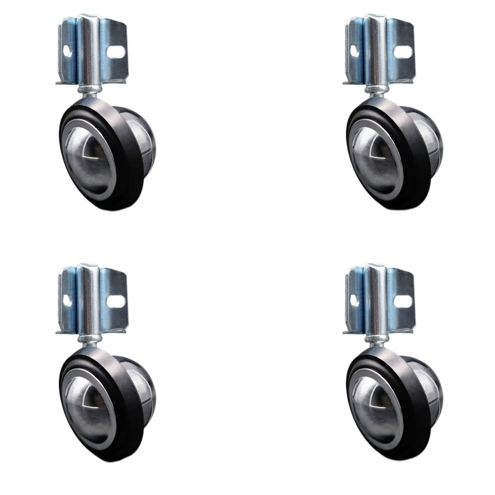 3 Inch Swivel Metal with Soft Rubber Tread Ball Caster Wheels for Furniture - Bright Chrome Finish Stem Casters with Corner Mount Bracket - 400lbs. Total Capacity - Set of 4 - Service Caster Brand — photo 1