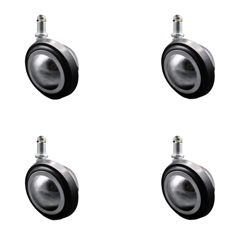 3 Inch Swivel Metal with Soft Rubber Tread Ball Caster Wheels for Furniture - Bright Chrome Finish Stem Casters with 7/16 Inch by 7/8 Inch Grip Ring Stem - Set of 4 - Service Caster Brand — photo 1