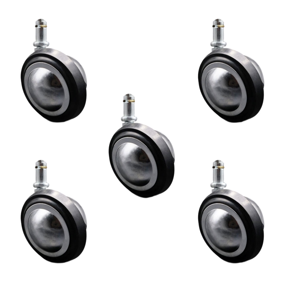 3 Inch Swivel Metal with Soft Rubber Tread Ball Caster Wheels for Furniture - Bright Chrome Finish Stem Casters with 7/16 Inch by 7/8 Inch Grip Ring Stem - Set of 5 - Service Caster Brand — photo 1
